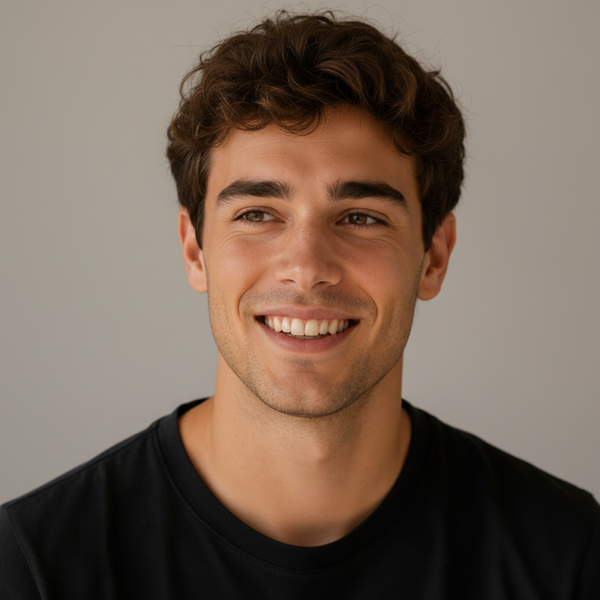 Male Before and after comparison of a person's smile with text indicating '14 Days' and 'Real Results'.