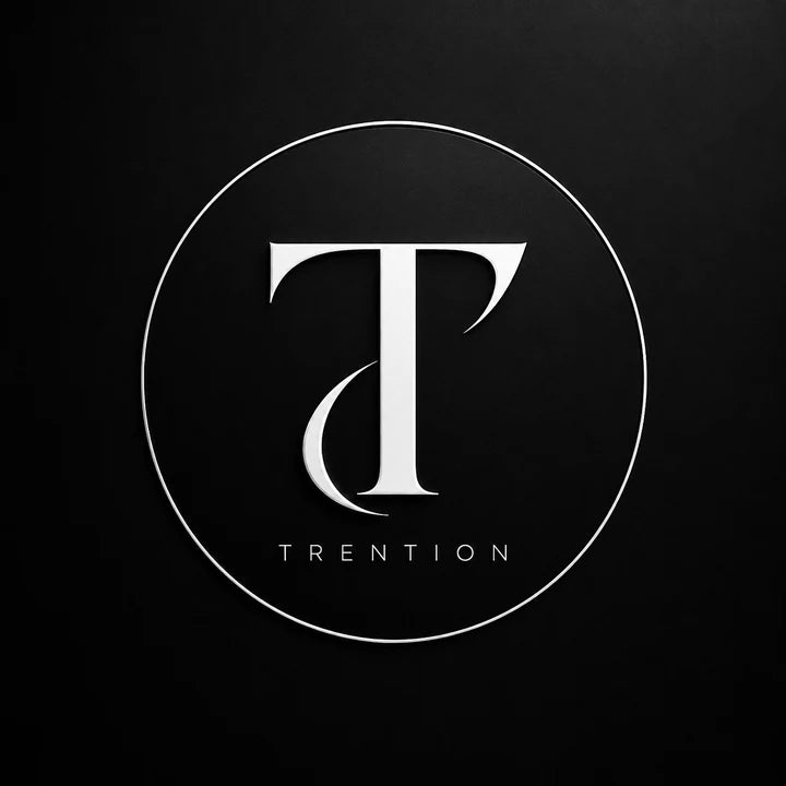 Trention logo: a chrome serif T inside a thin circle